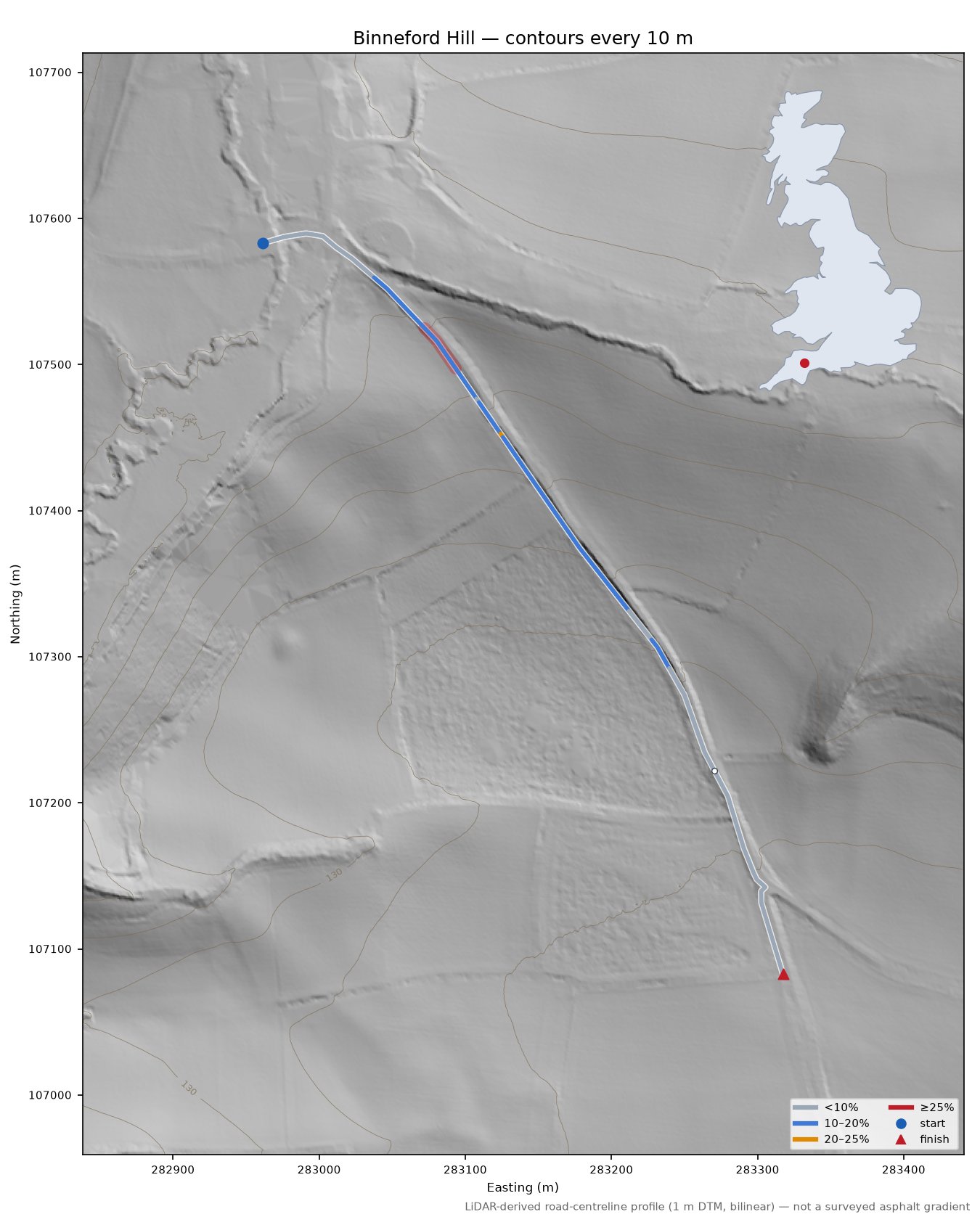 Binneford Hill LiDAR hillshade map with contours