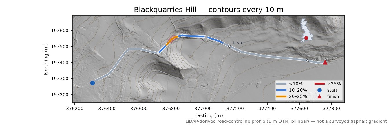 Blackquarries Hill LiDAR hillshade map with contours
