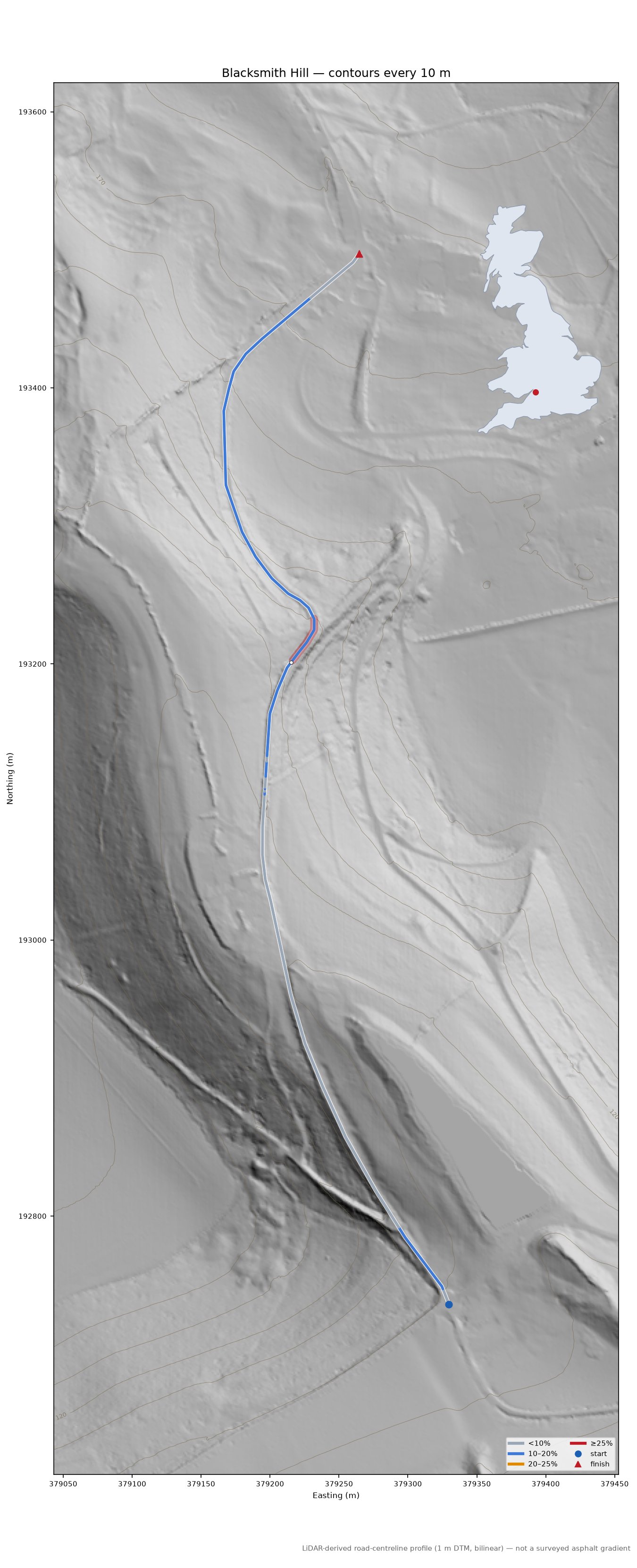 Blacksmith Hill LiDAR hillshade map with contours