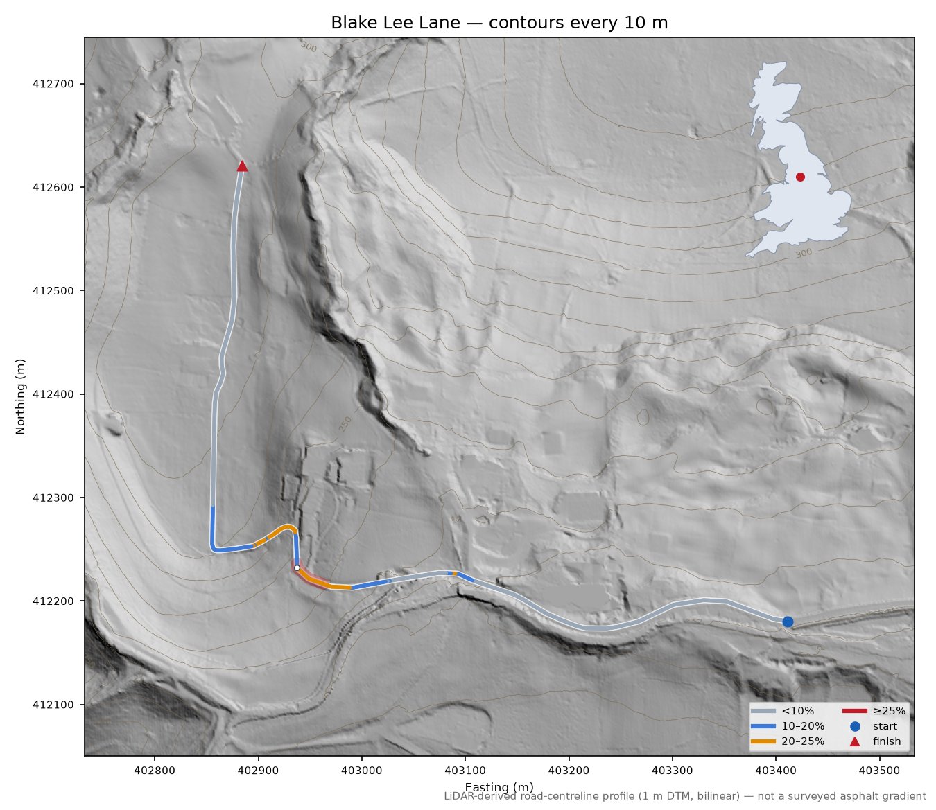 Blake Lee Lane LiDAR hillshade map with contours