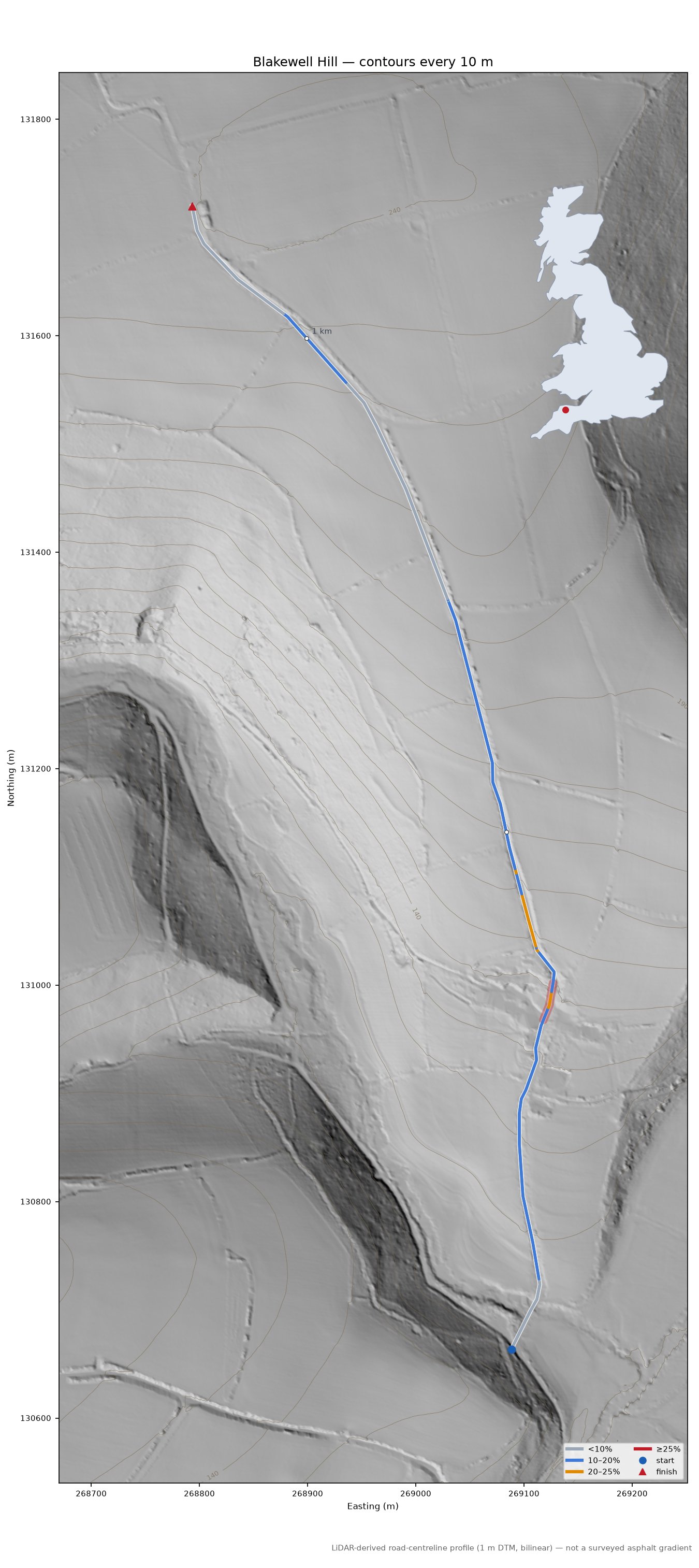 Blakewell Hill LiDAR hillshade map with contours
