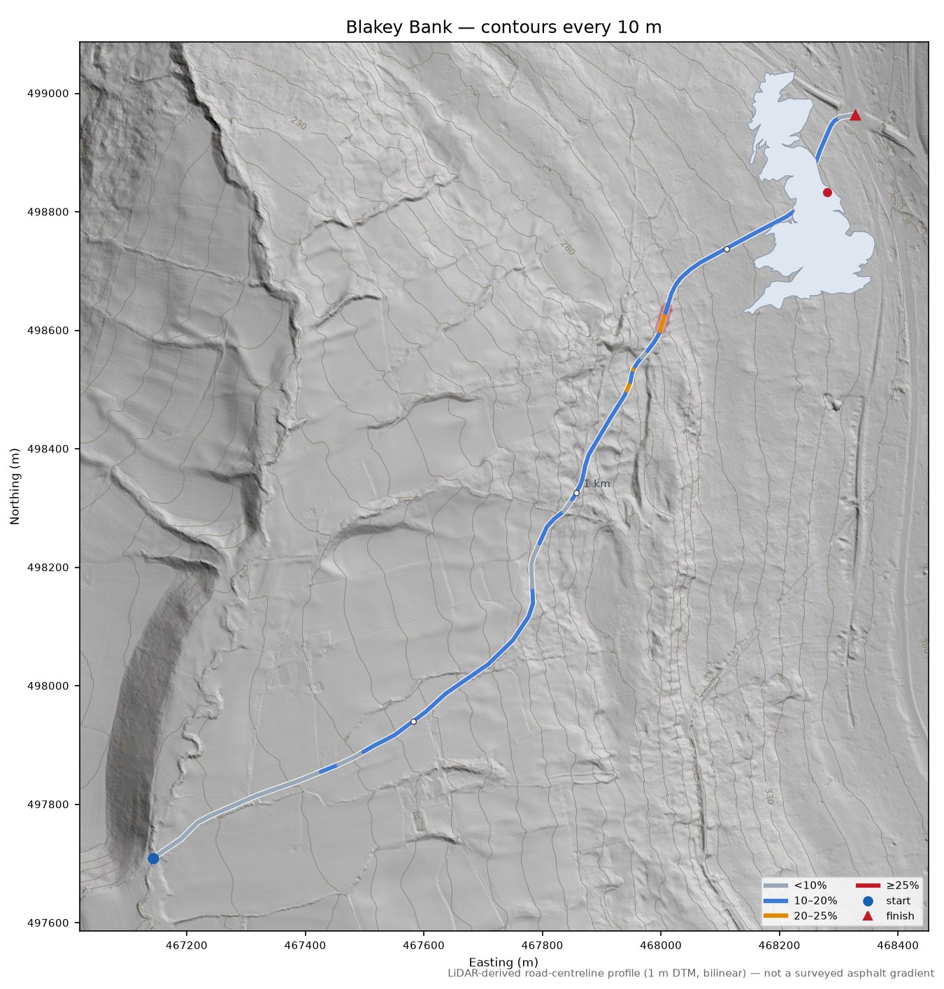 Blakey Bank LiDAR hillshade map with contours