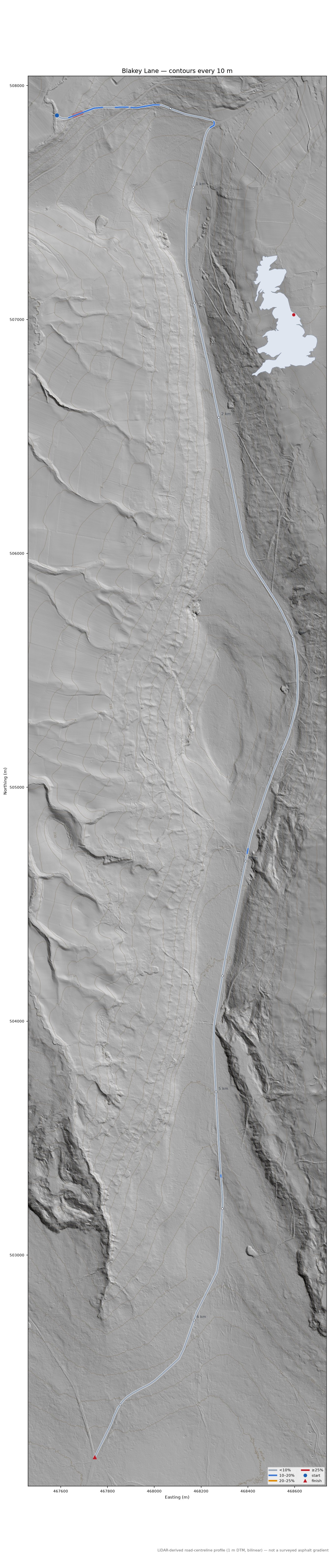 Blakey Lane LiDAR hillshade map with contours