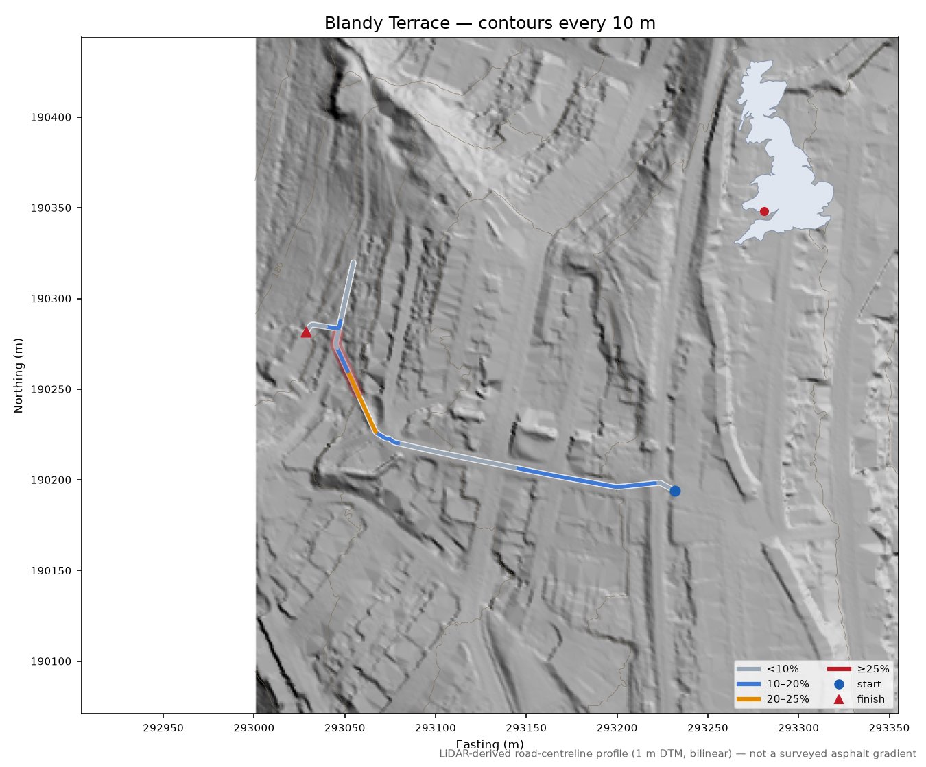 Blandy Terrace LiDAR hillshade map with contours