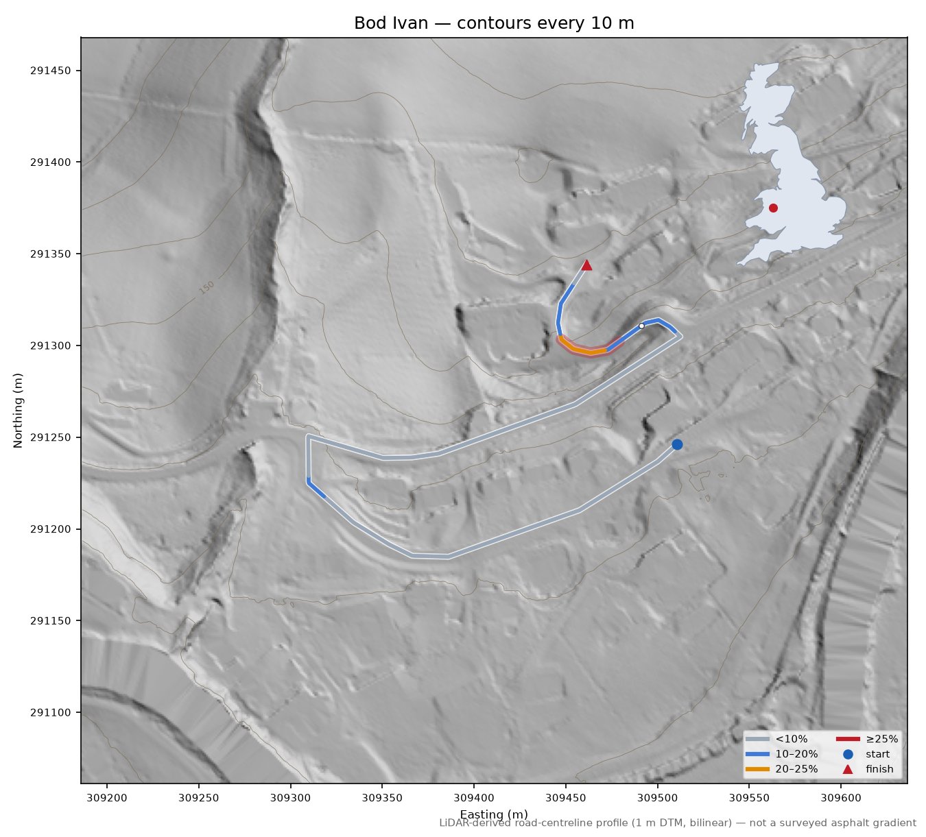 Bod Ivan LiDAR hillshade map with contours
