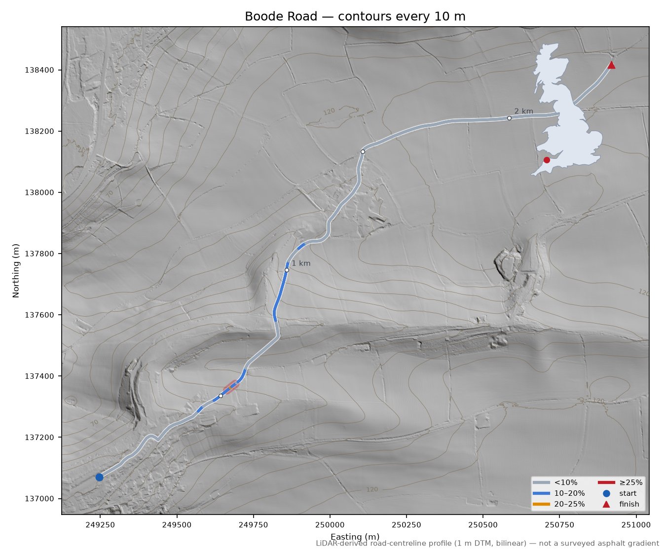 Boode Road LiDAR hillshade map with contours