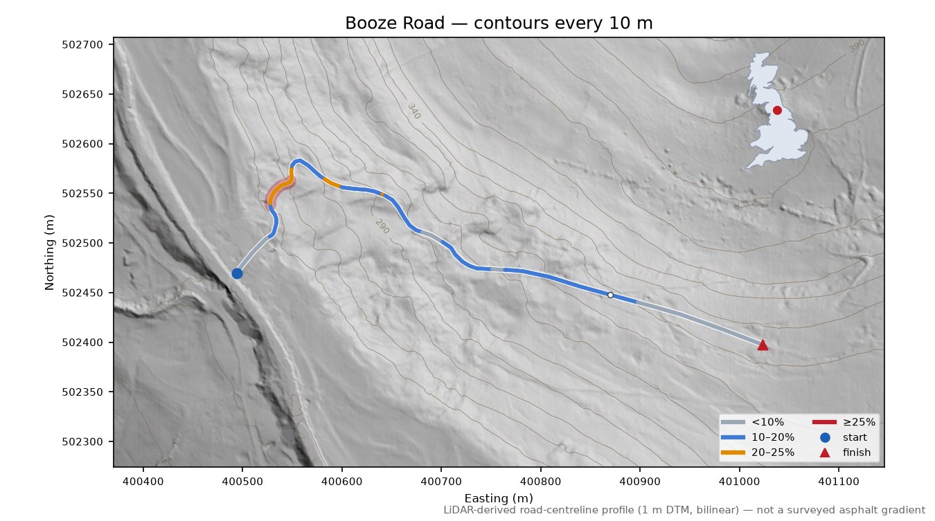 Booze Road LiDAR hillshade map with contours