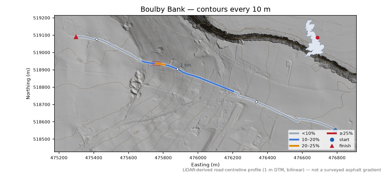 Boulby Bank LiDAR hillshade map with contours