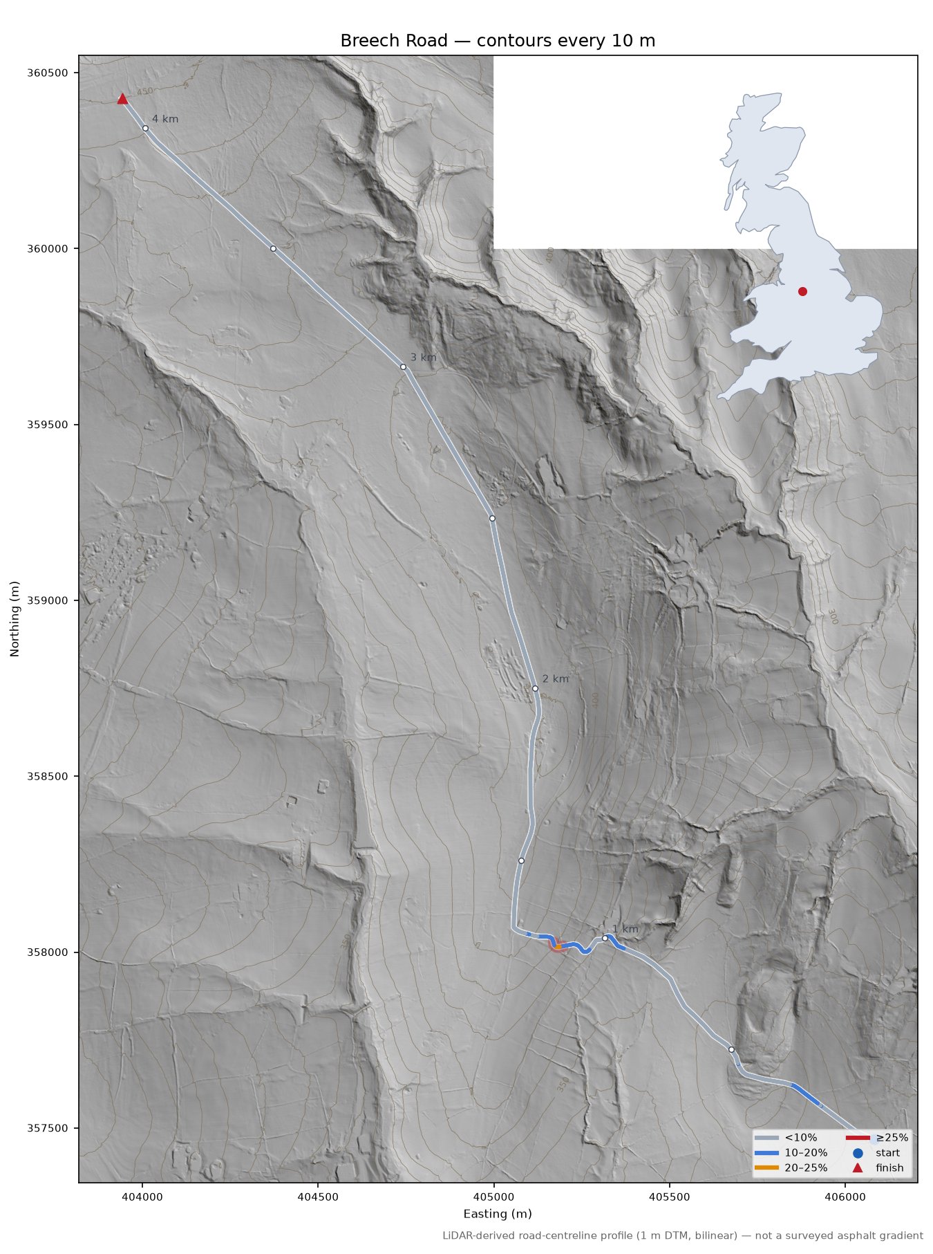Breech Road LiDAR hillshade map with contours