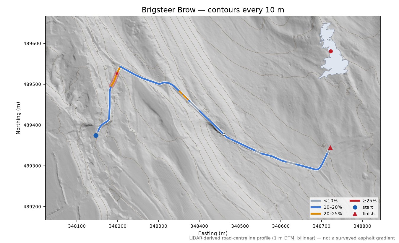 Brigsteer Brow LiDAR hillshade map with contours