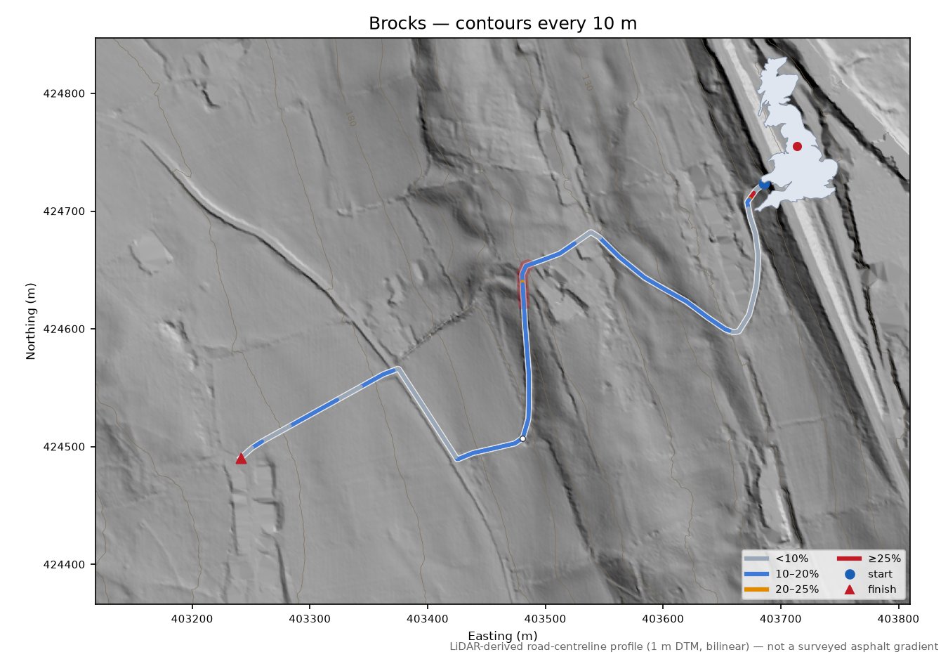 Brocks LiDAR hillshade map with contours