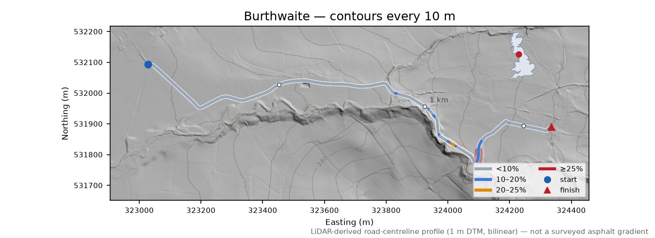 Burthwaite LiDAR hillshade map with contours