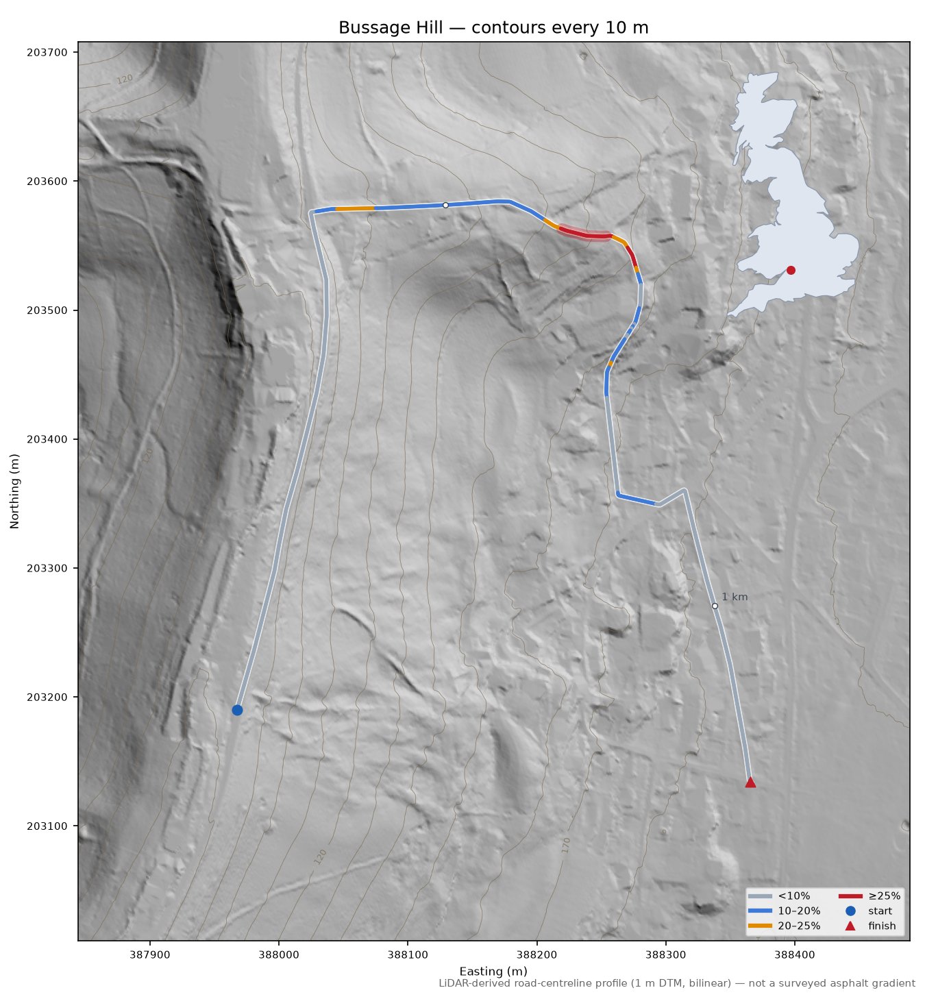 Bussage Hill LiDAR hillshade map with contours