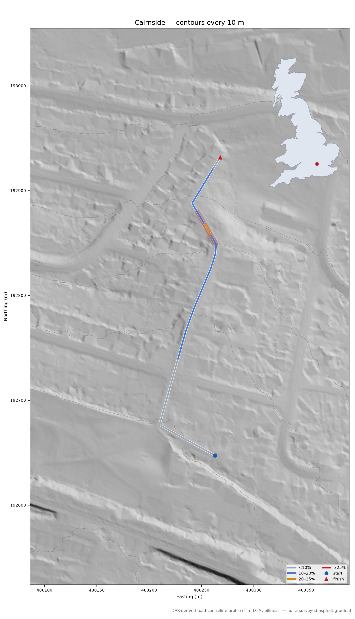 Cairnside LiDAR hillshade map with contours