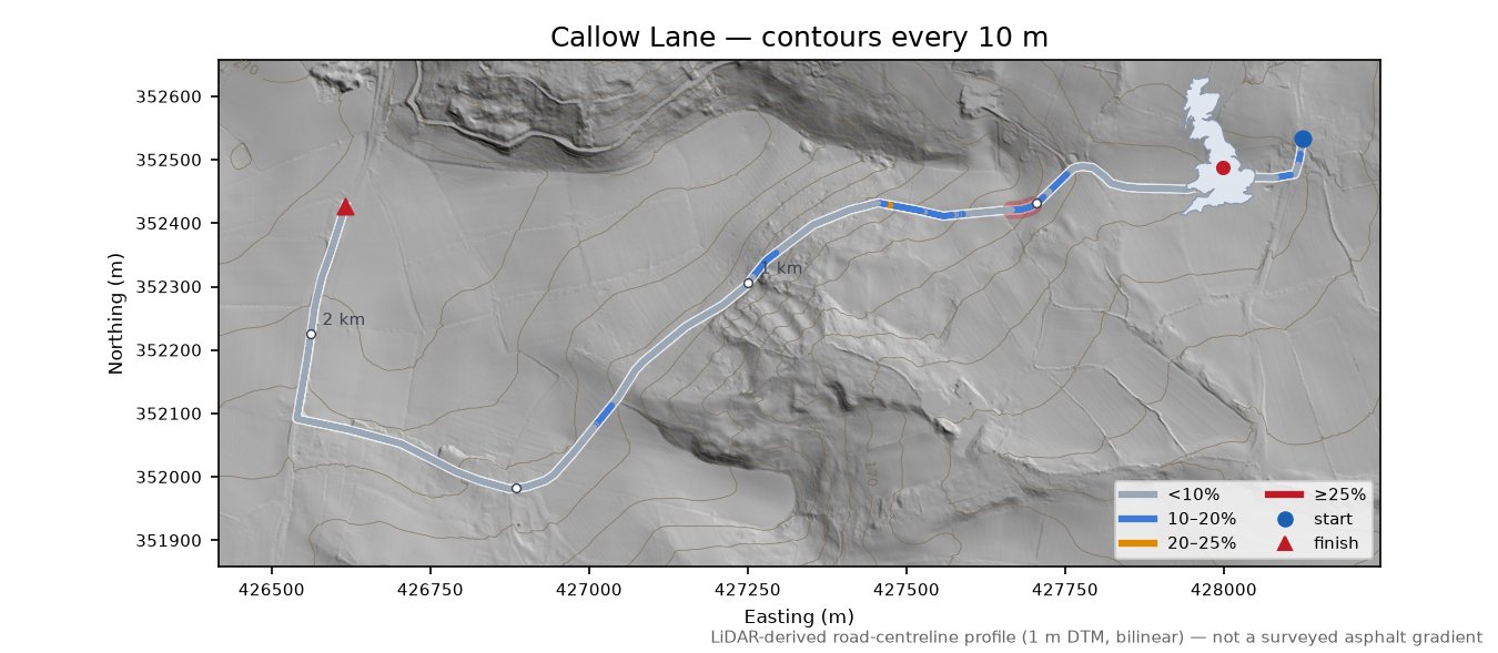Callow Lane LiDAR hillshade map with contours