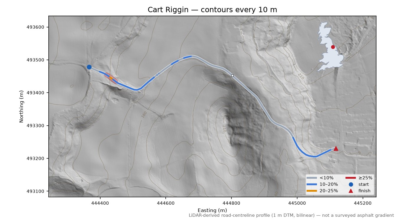Cart Riggin LiDAR hillshade map with contours