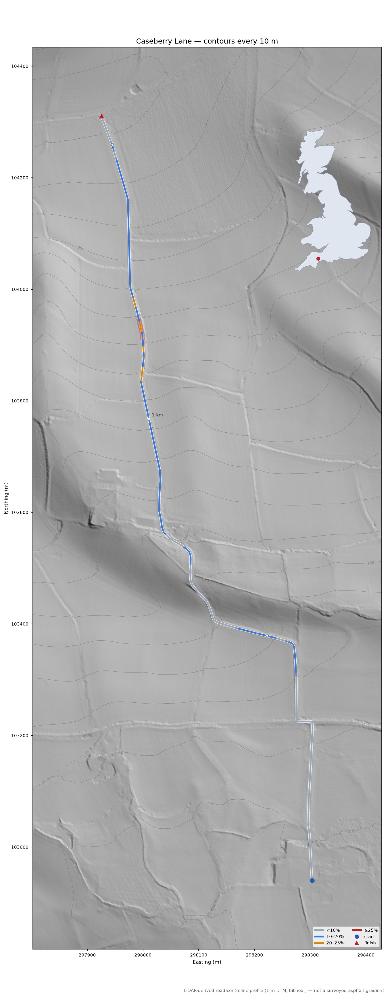 Caseberry Lane LiDAR hillshade map with contours