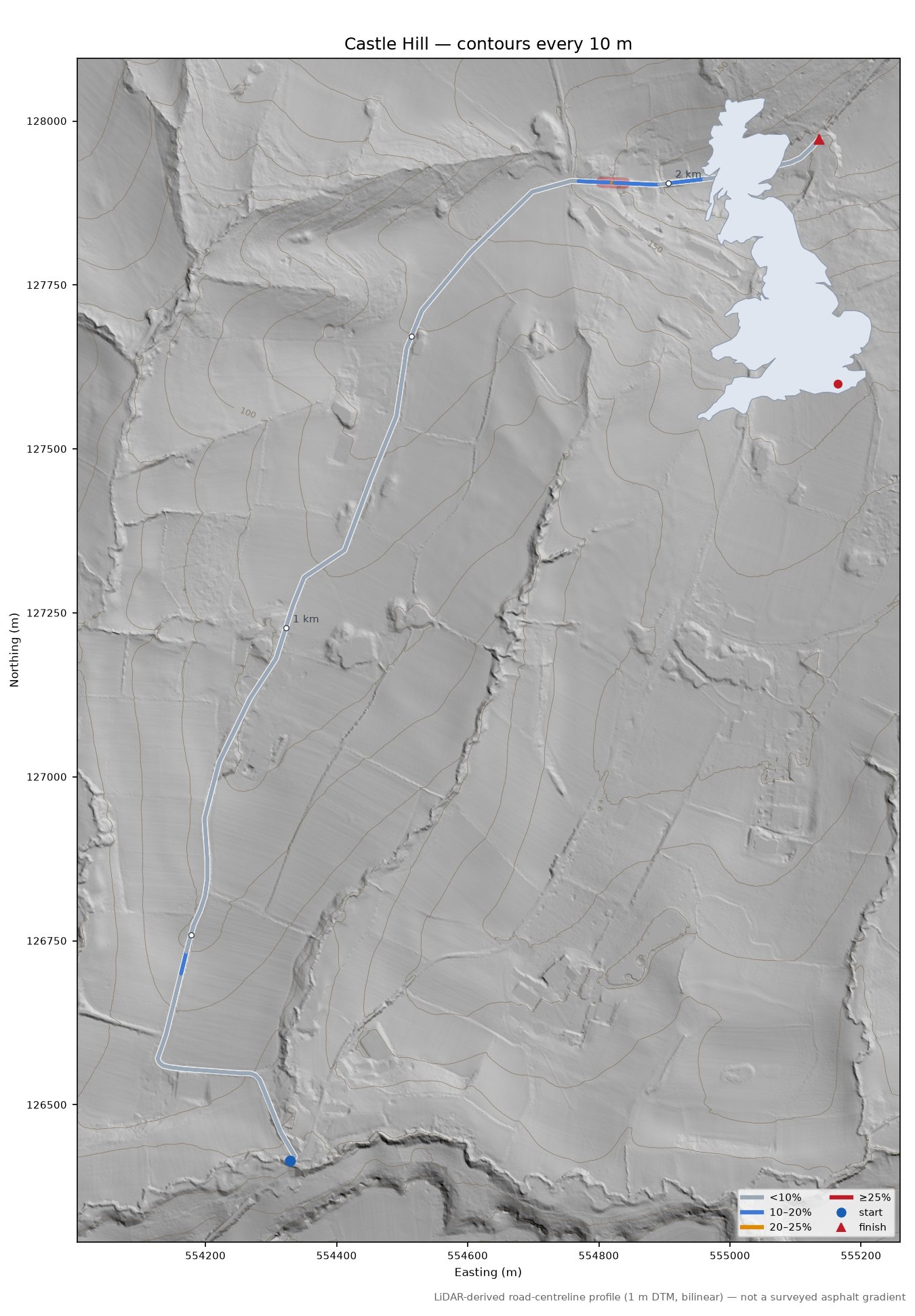 Castle Hill LiDAR hillshade map with contours