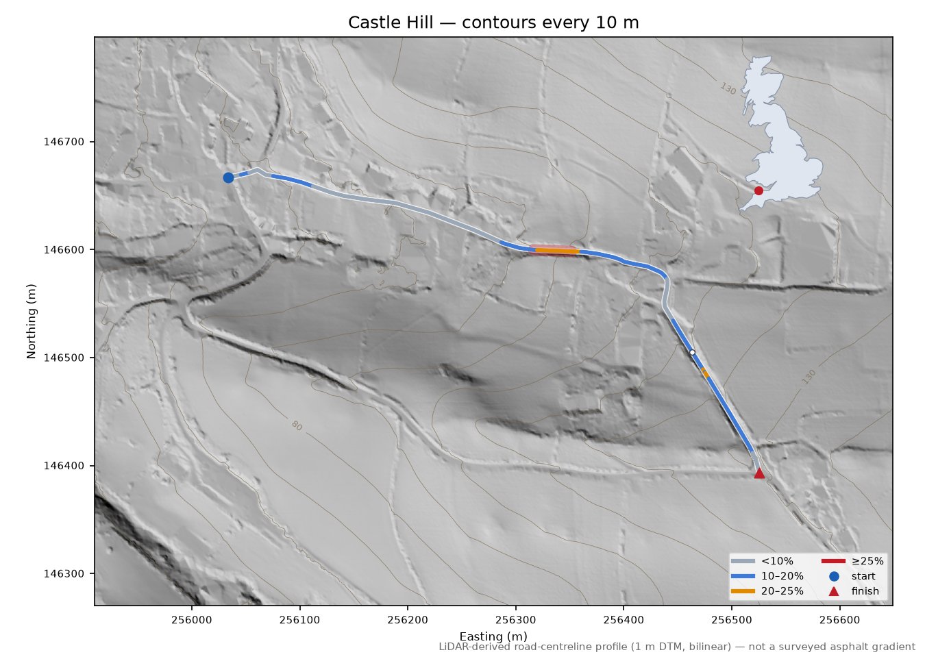 Castle Hill LiDAR hillshade map with contours