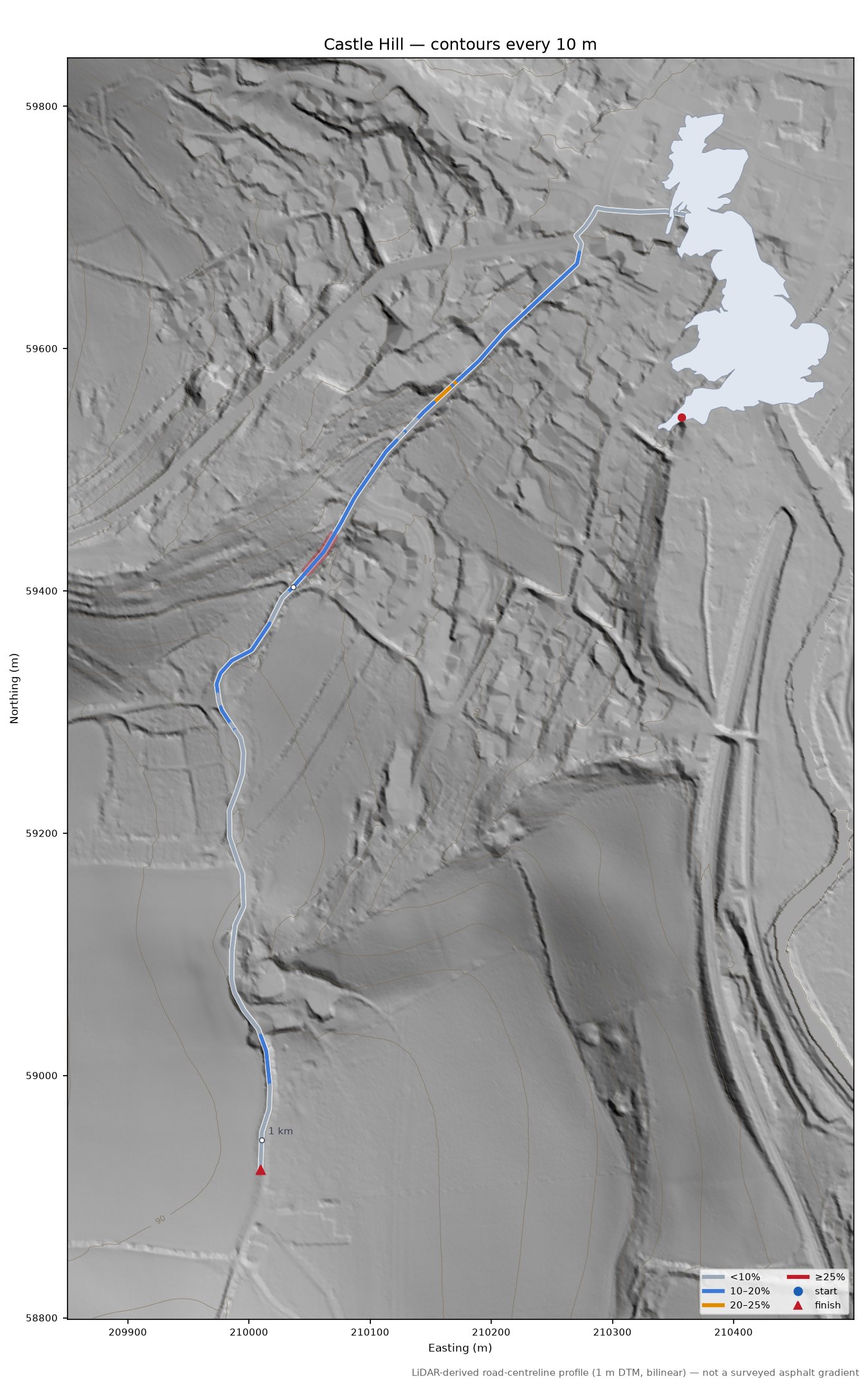 Castle Hill LiDAR hillshade map with contours