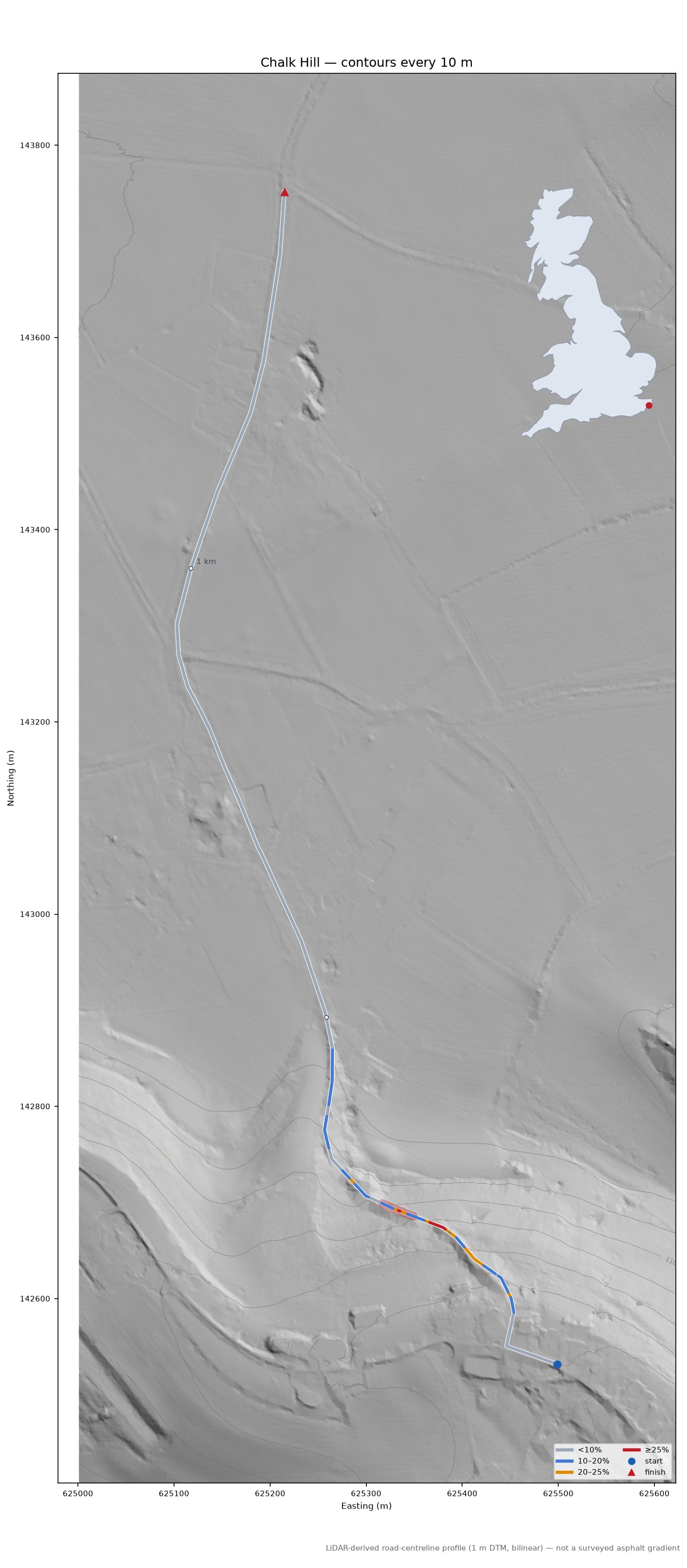 Chalk Hill LiDAR hillshade map with contours
