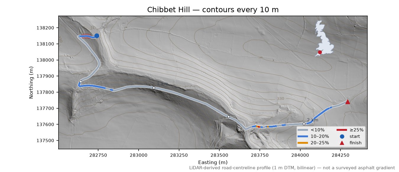 Chibbet Hill LiDAR hillshade map with contours
