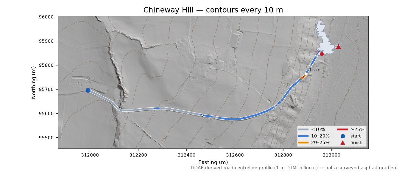 Chineway Hill LiDAR hillshade map with contours