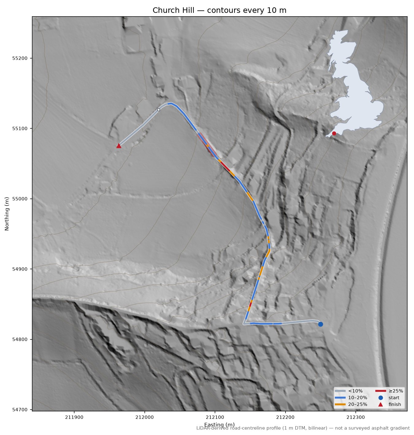 Church Hill LiDAR hillshade map with contours