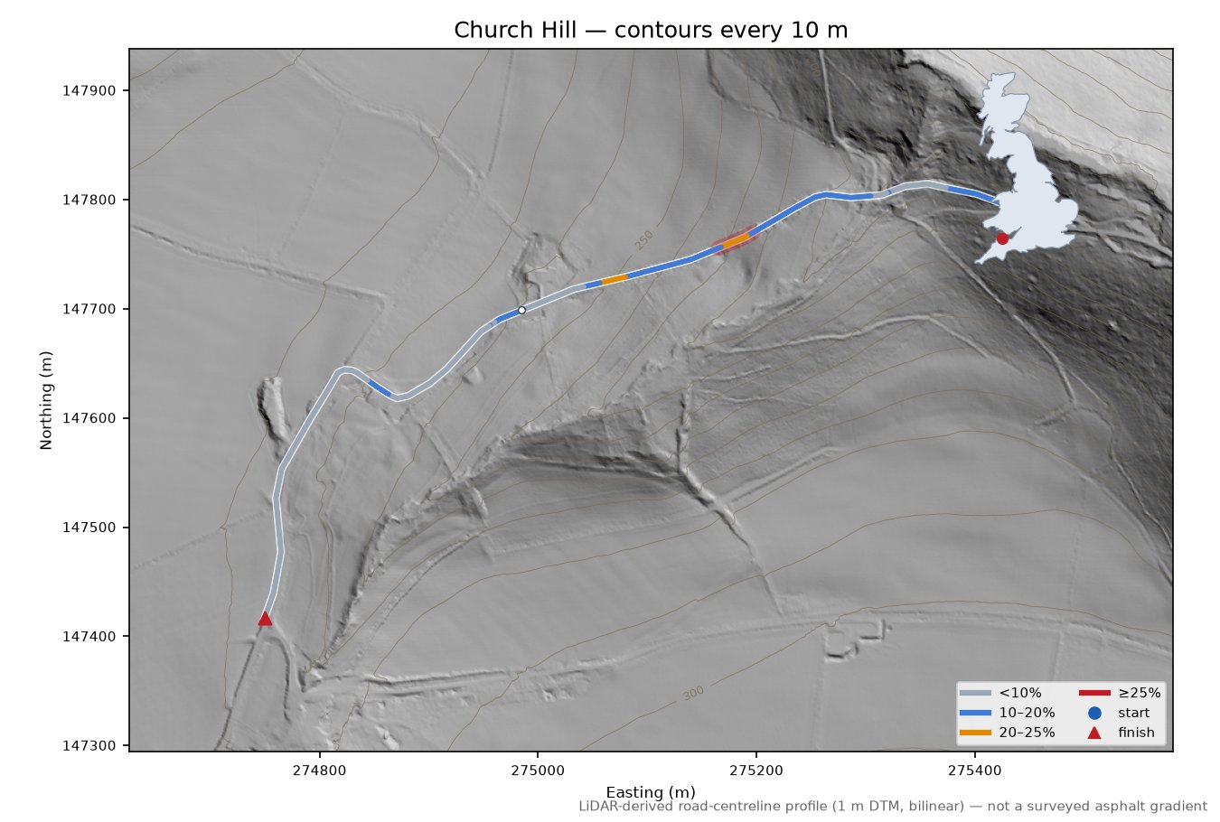 Church Hill LiDAR hillshade map with contours