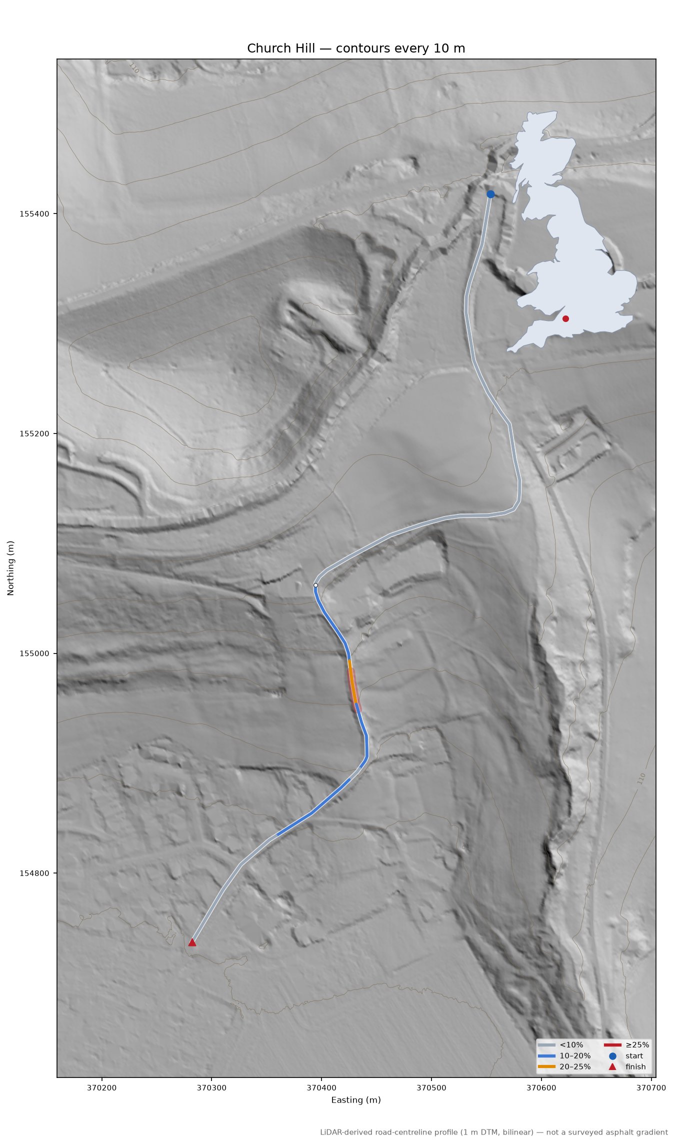 Church Hill LiDAR hillshade map with contours