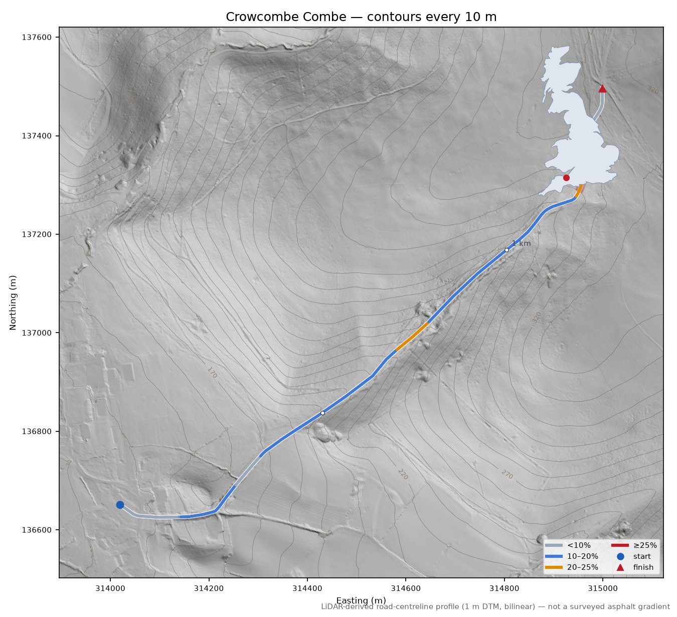 Crowcombe Combe LiDAR hillshade map with contours
