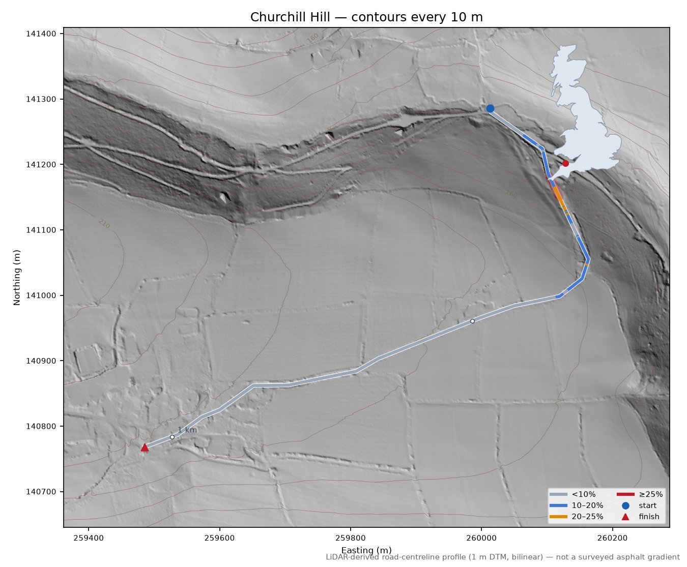Churchill Hill LiDAR hillshade map with contours