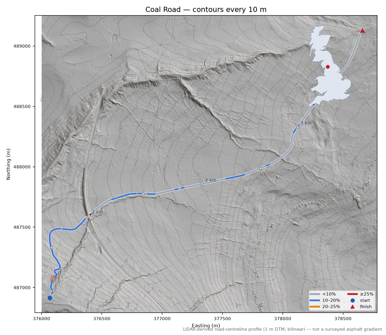 Coal Road LiDAR hillshade map with contours