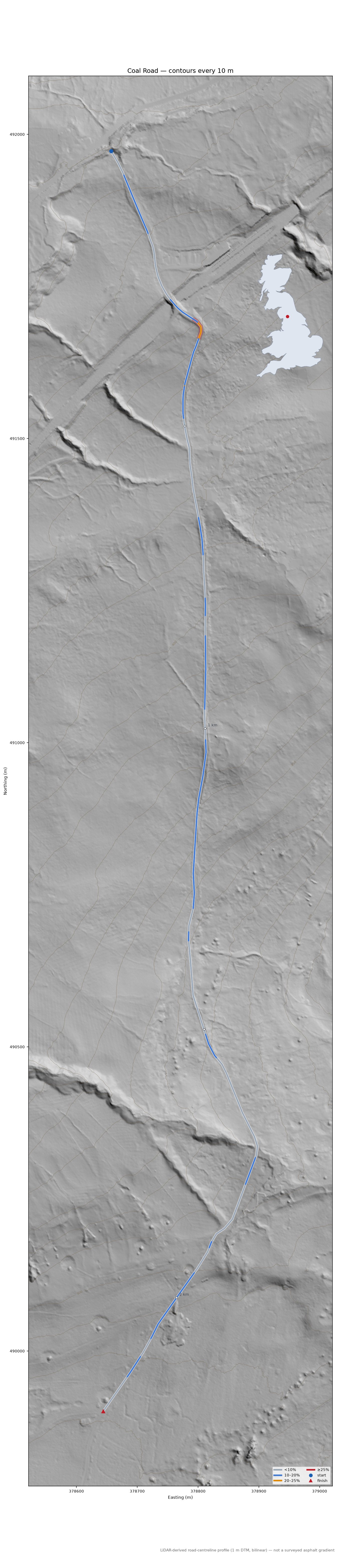 Coal Road LiDAR hillshade map with contours