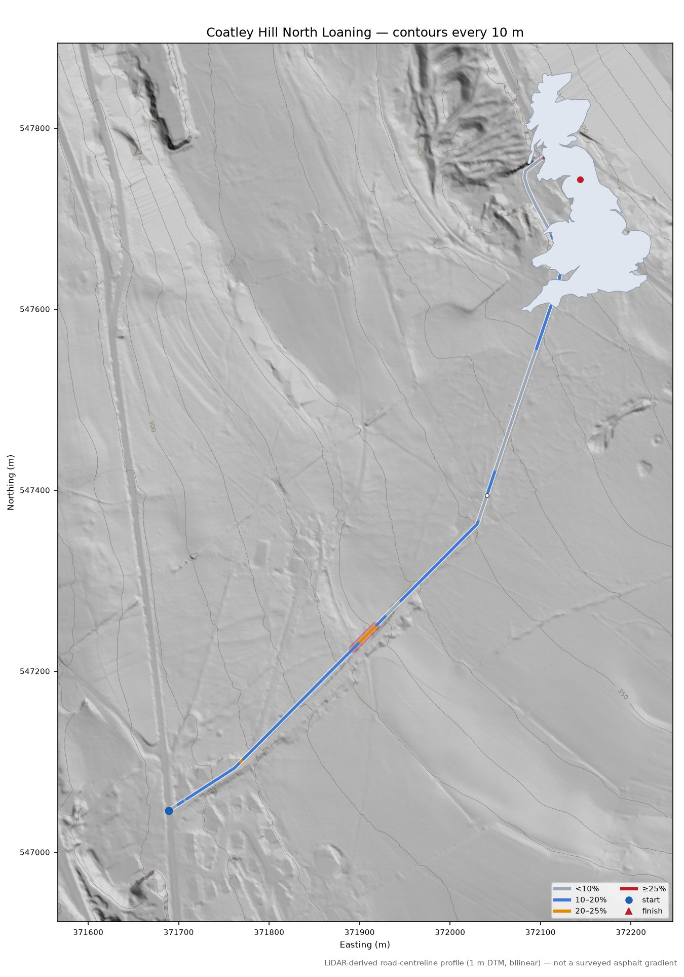 Coatley Hill North Loaning LiDAR hillshade map with contours