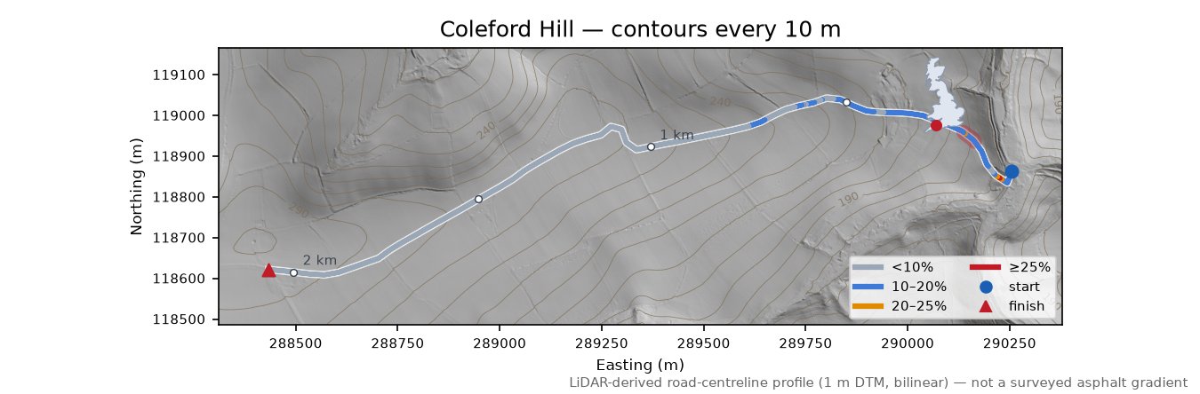Coleford Hill LiDAR hillshade map with contours