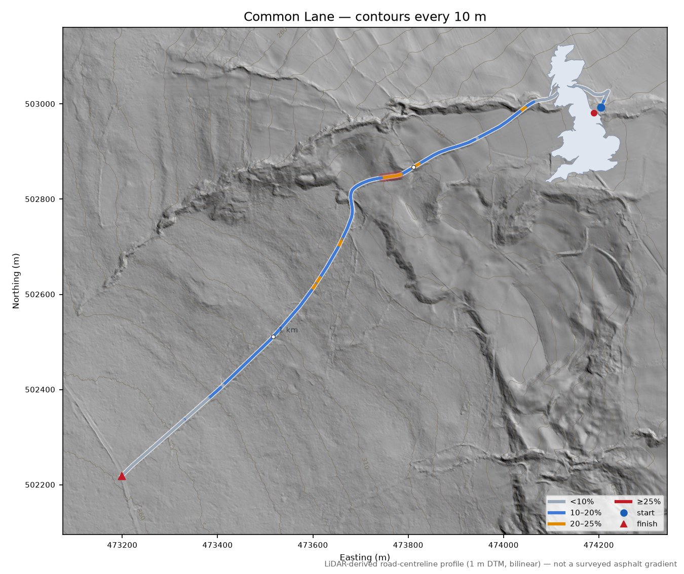 Common Lane LiDAR hillshade map with contours