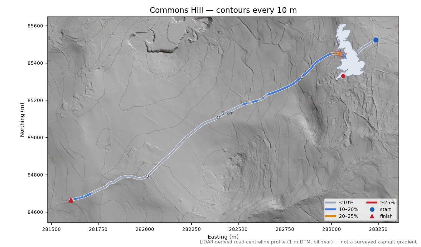 Commons Hill LiDAR hillshade map with contours