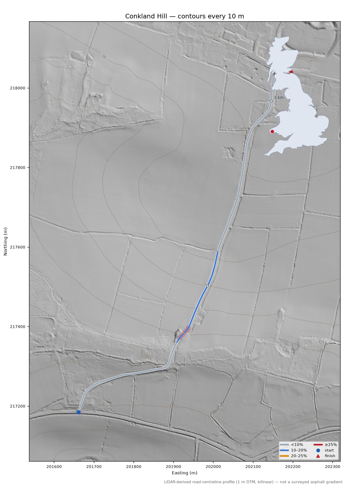Conkland Hill LiDAR hillshade map with contours