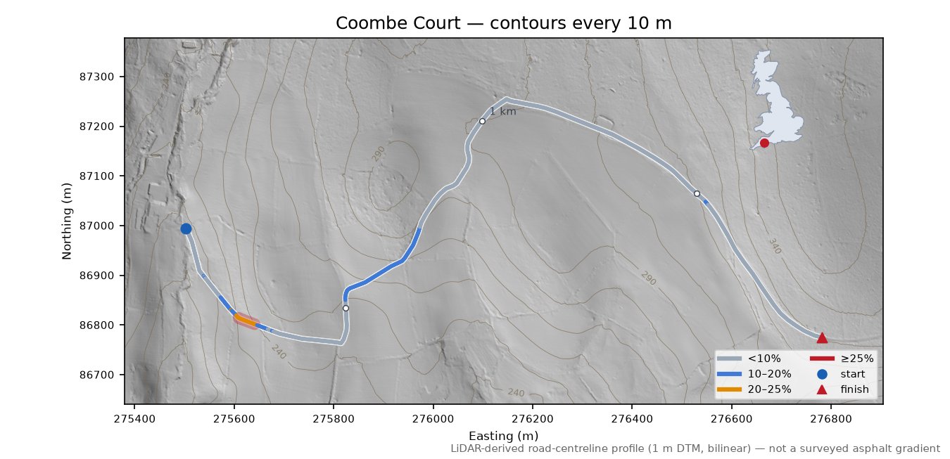 Coombe Court LiDAR hillshade map with contours