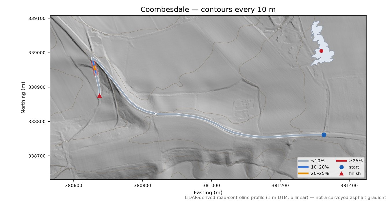 Coombesdale LiDAR hillshade map with contours