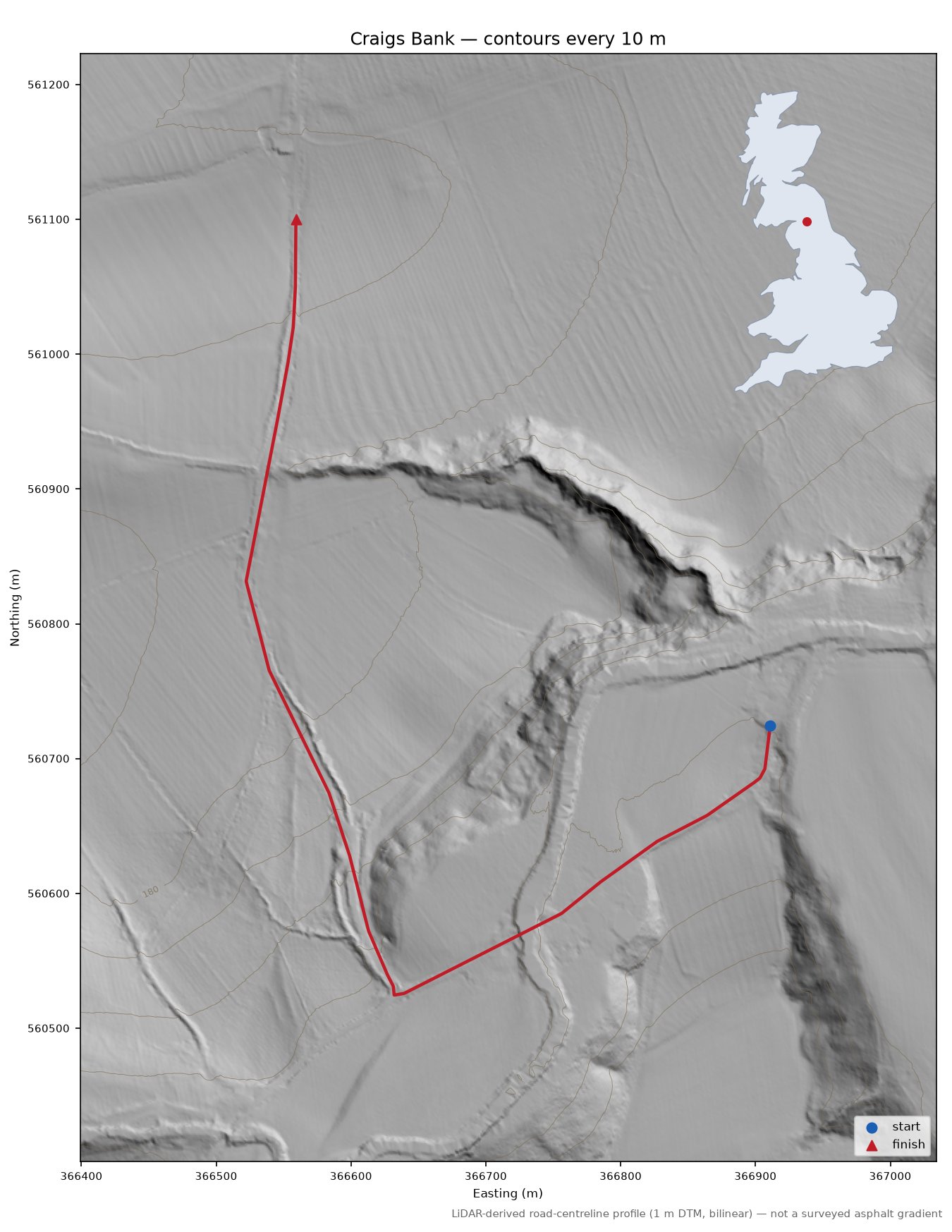 Craigs Bank LiDAR hillshade map with contours