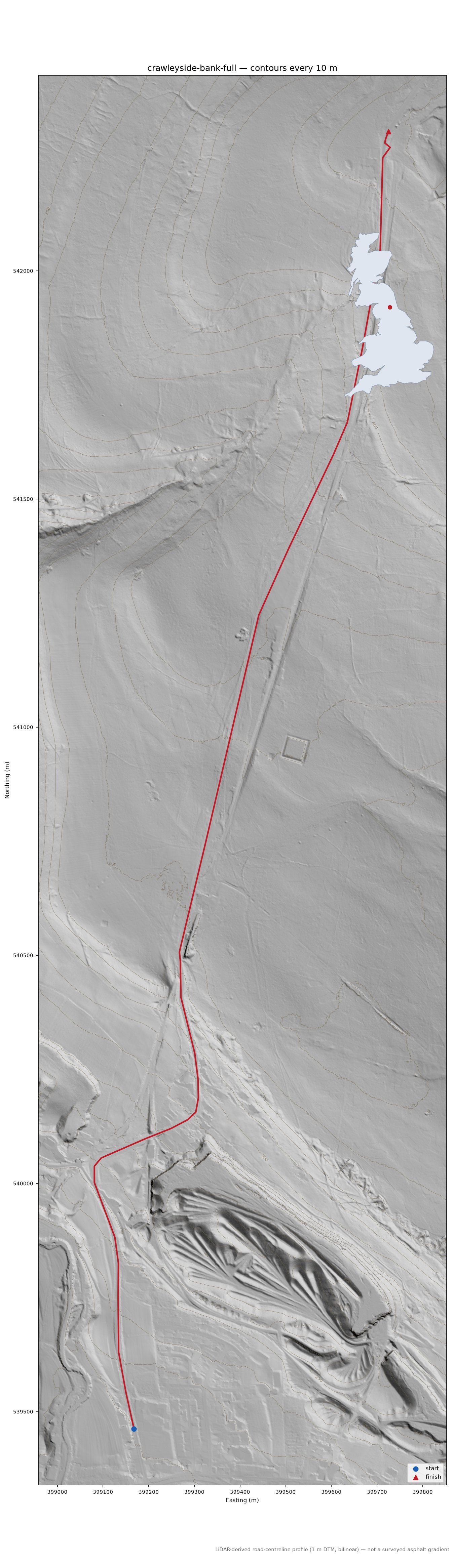 Crawleyside Bank LiDAR hillshade map with contours