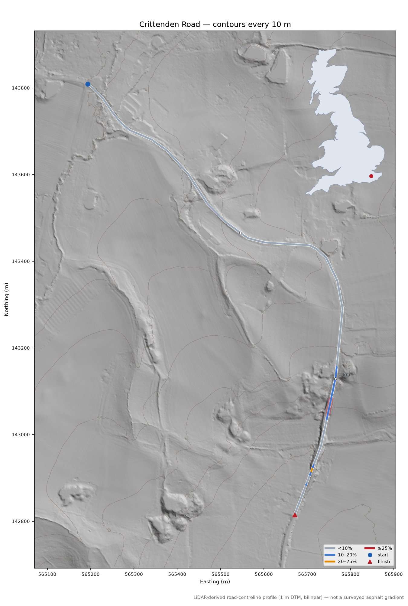 Crittenden Road LiDAR hillshade map with contours