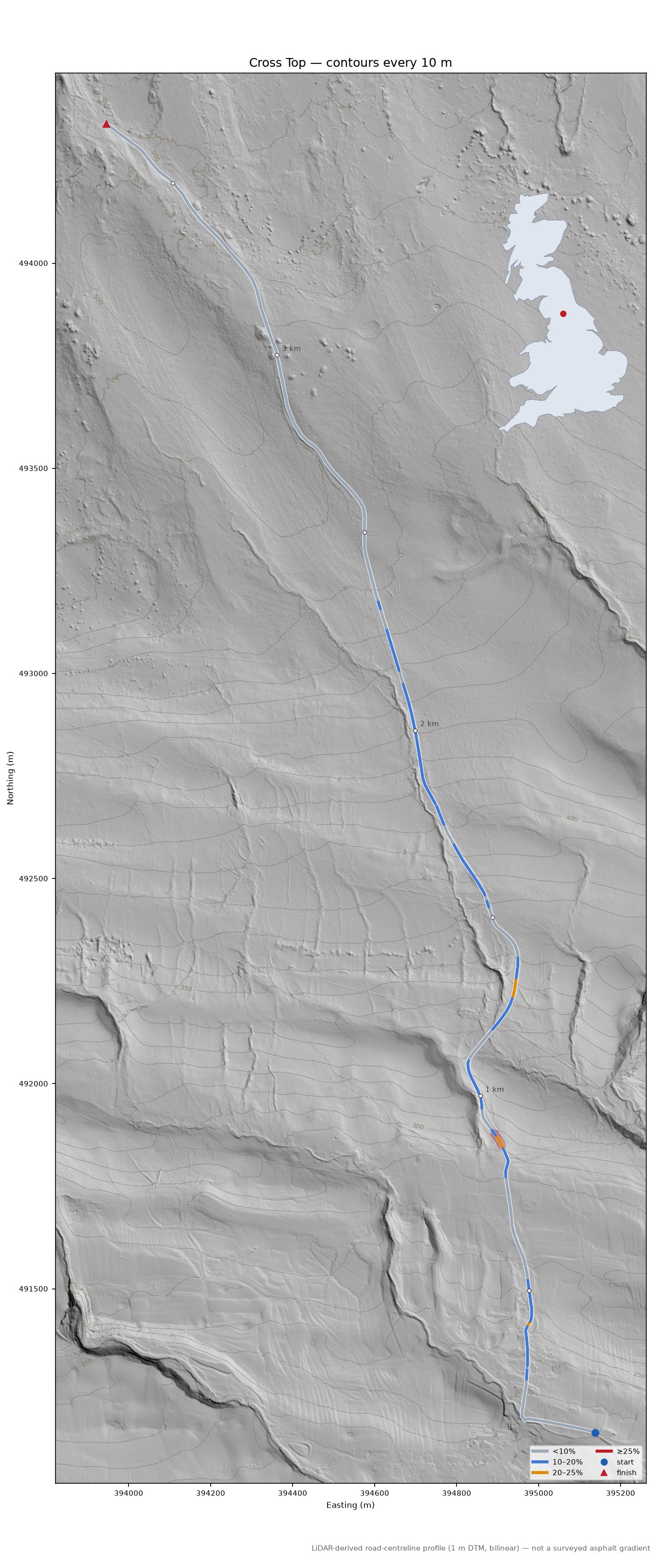 Cross Top LiDAR hillshade map with contours