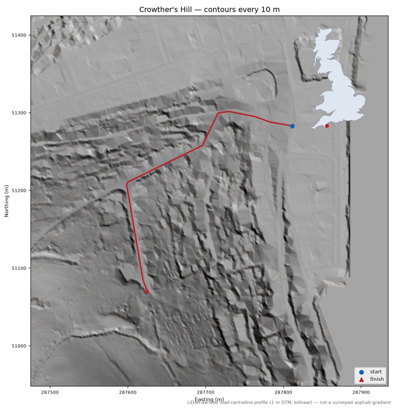 Crowther's Hill LiDAR hillshade map with contours