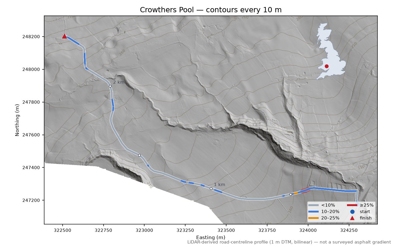 Crowthers Pool LiDAR hillshade map with contours