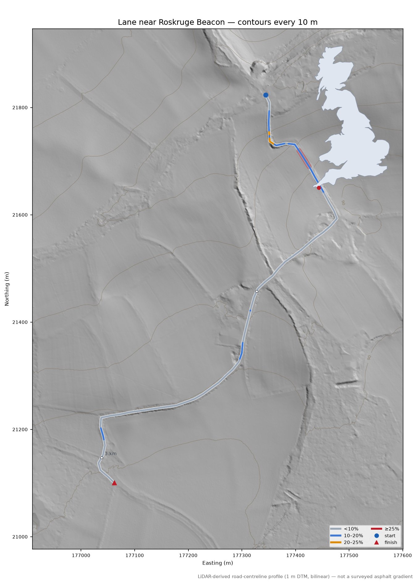Lane near Roskruge Beacon LiDAR hillshade map with contours