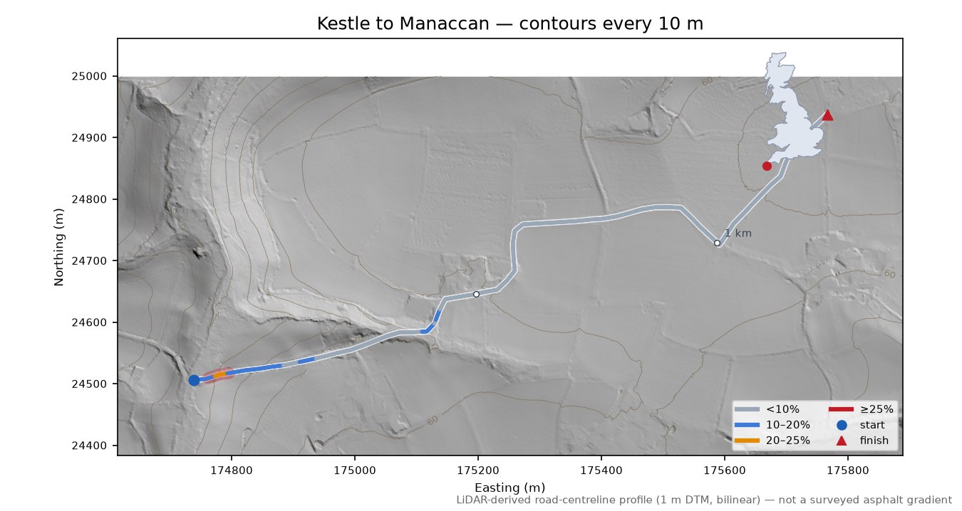 Kestle to Manaccan LiDAR hillshade map with contours