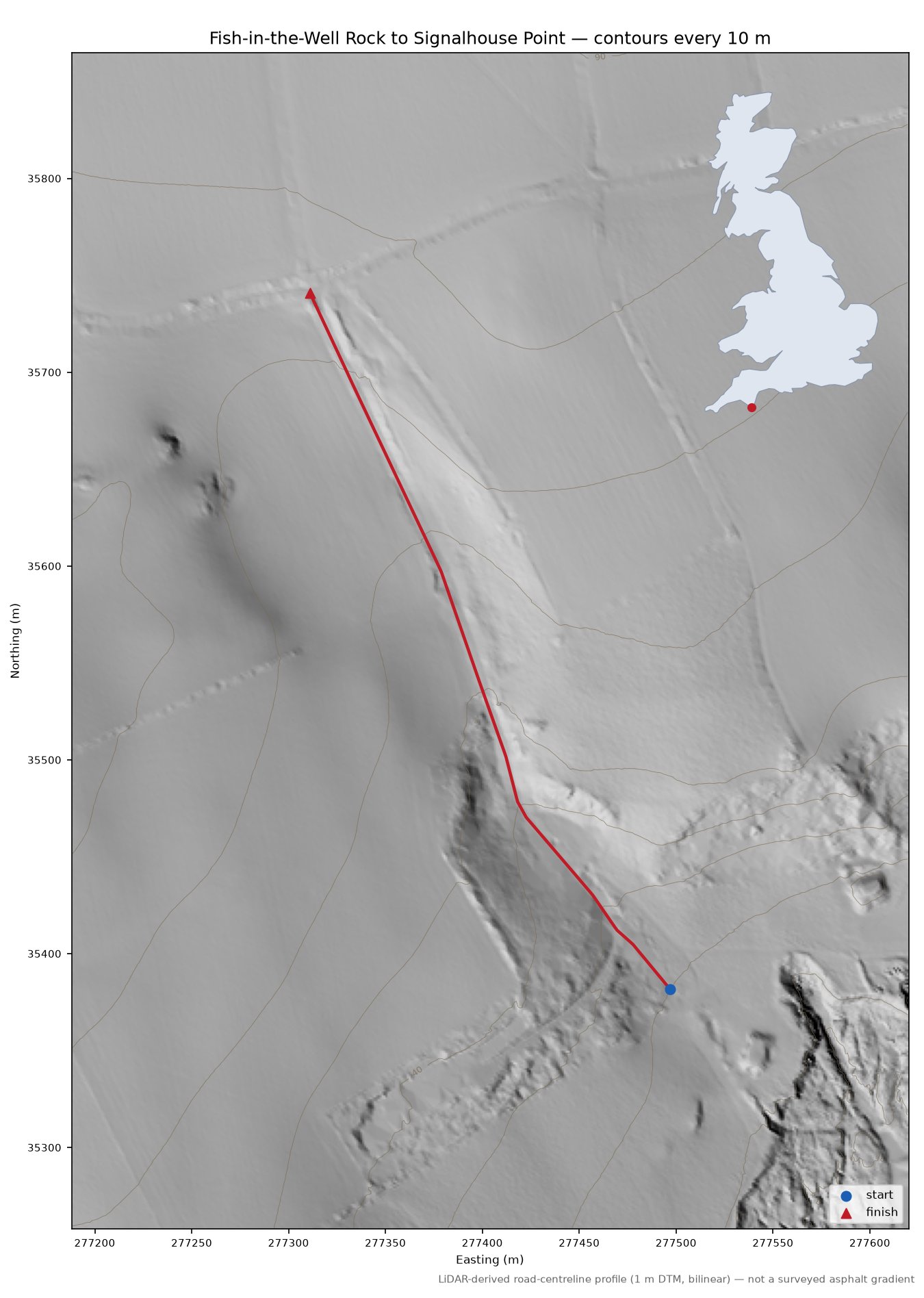Fish-in-the-Well Rock to Signalhouse Point LiDAR hillshade map with contours